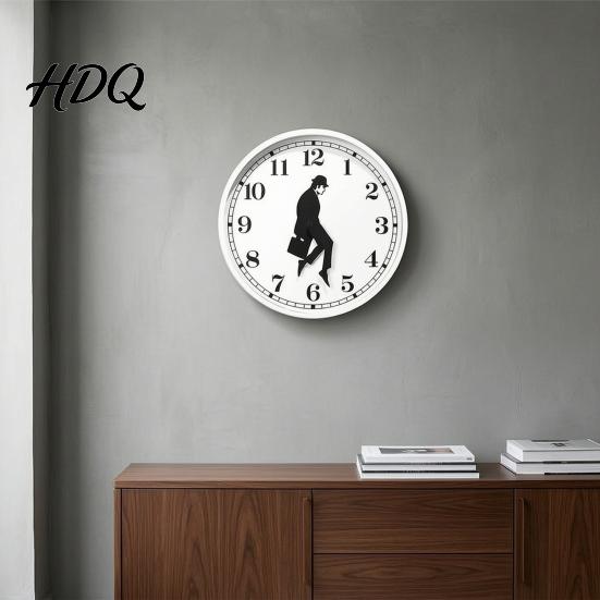 Industrial Style Wall Clock Man Silhouette Clock Silent Non-Ticking Round Hanging Decorative 12 Inch Digital Analog for Home Office Bedroom