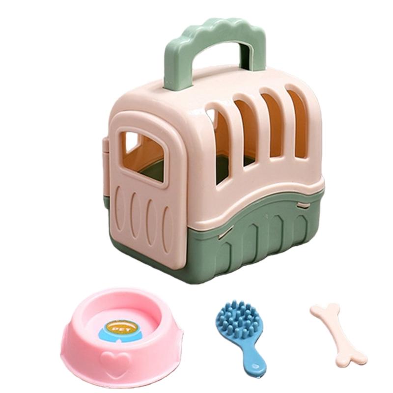 Dog Bowl Model Pet Dog Crate Dollhouses Pet 1:12 Scale Realistic Playset Door Pet Dog Crate Model Creative Fun 1