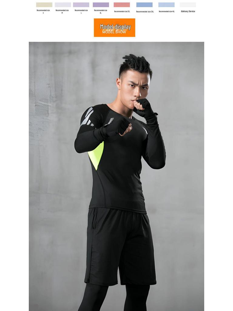 Schnelltrocknendes Kompressions-Sportset für Herren: Sommer Kurzarm-Top & Tights zum Laufen, Trainieren und Basketballspielen.