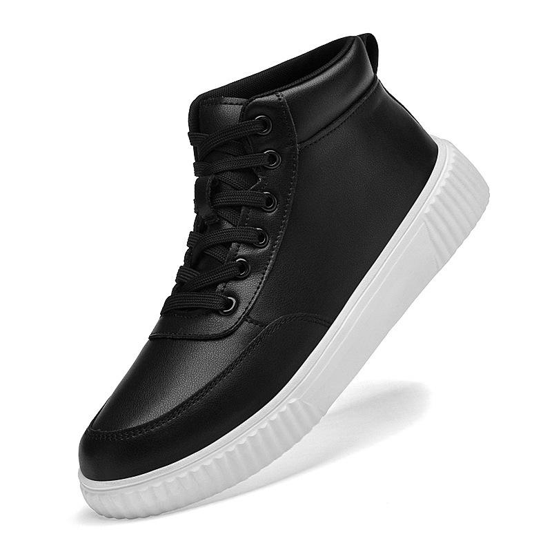 Men's High-Top Genuine Leather White Board Shoes, Warm, Velvet-Lined, Large Sizes, Stylish & Versatile Casual Footwear