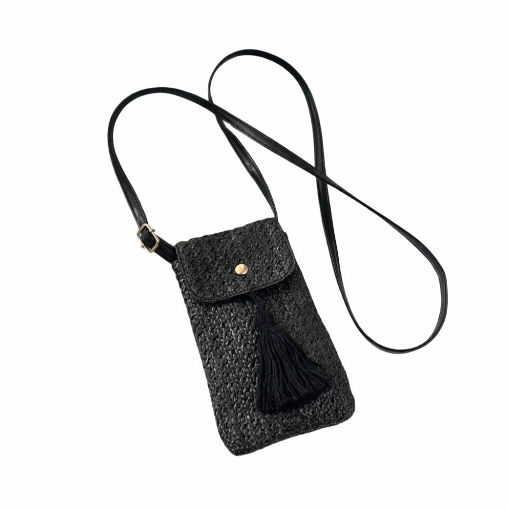 Weaving Straw Woven Handbag Long Tassel Korean Style Crossbody Bucket Bag Niche Design Solid Color Woven Beach Bag Summer