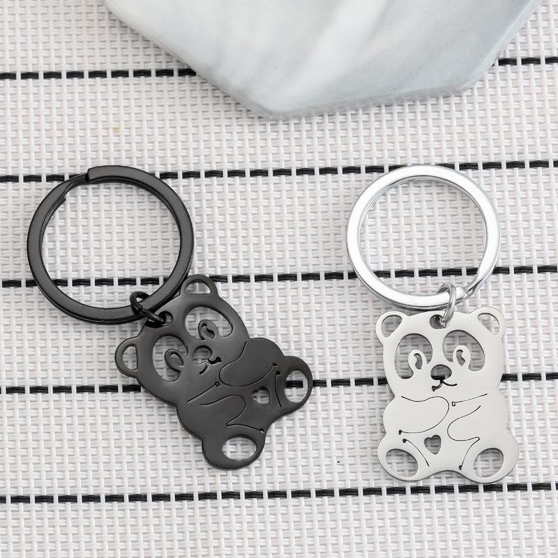 Black White Panda Stainless Steel Keychain Cute Cartoon Style Fashion Couple Friend Pendant Practical Daily Gift