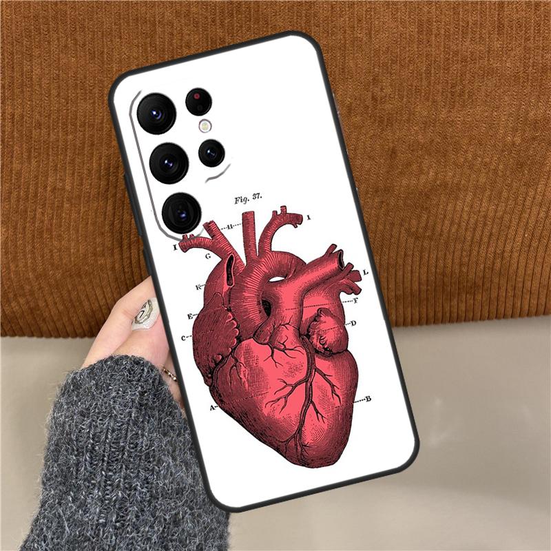 Vintage Anatomical Heart Brain Phone Case For Samsung Galaxy S25 Ultra S9 S10 Plus S20 FE S21 S22 S23 S24 Ultra Back Cover