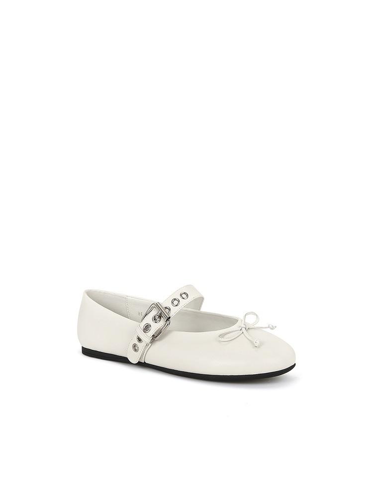 

[Shei Su Yinyin] Шикарная девушка~ бантик маленькие мягкие кожаные балетки одинарная обувь женские туфли Мэри Джейн 40 слоновая кость