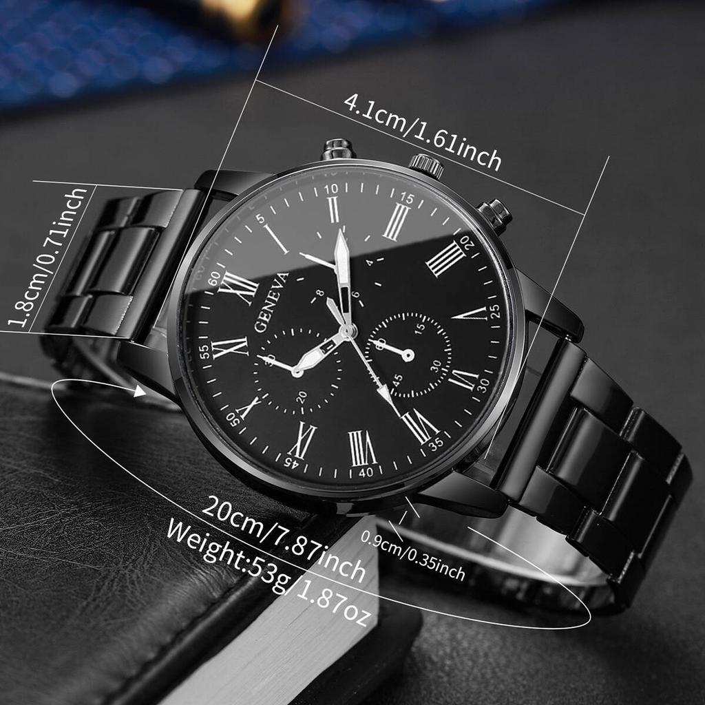 2PCS Men Business Watches Fashion Arabic Roma Dial Quartz Watch for Man Black Clock Reloj Hombre