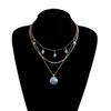 Blue Tidal Shell Drop Pendant Necklace Handcrafted Glaze Finish Alloy Chain For Everyday Elegances