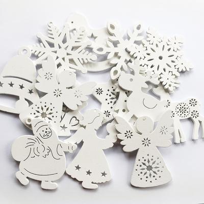 Christmas Wooden Pendants Chips Hanging Oranament Christmas Decoration 2023 Snowflake Elk Bells Christmas Tree Decorations
