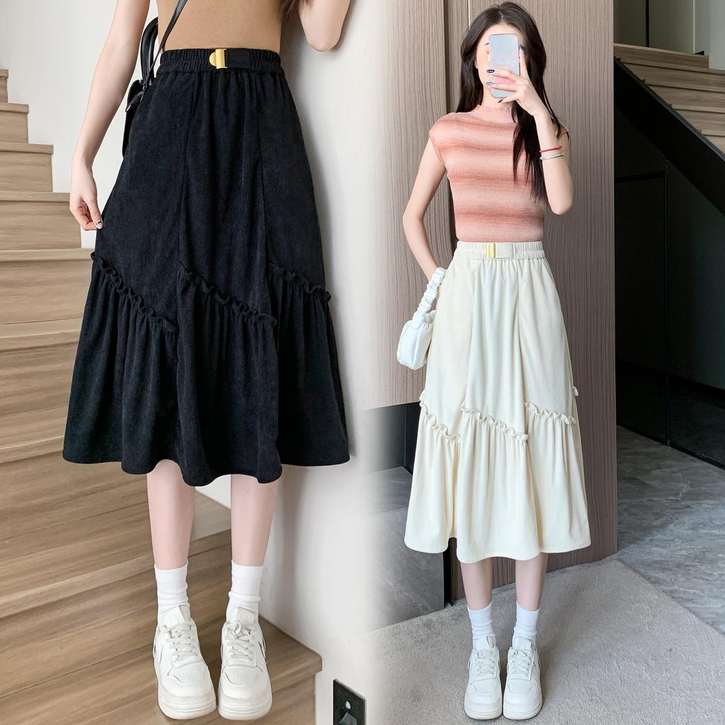 DIMANAF 2025 Übergröße Neu Frühling Jeansröcke Damenbekleidung Mode Locker Plissee-Rock Hohe Taille Vintage