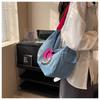 2024 New Korean Style Women's Denim Crossbody Bag: Artistic Smiley Face Canvas with Wide Shoulder Strap