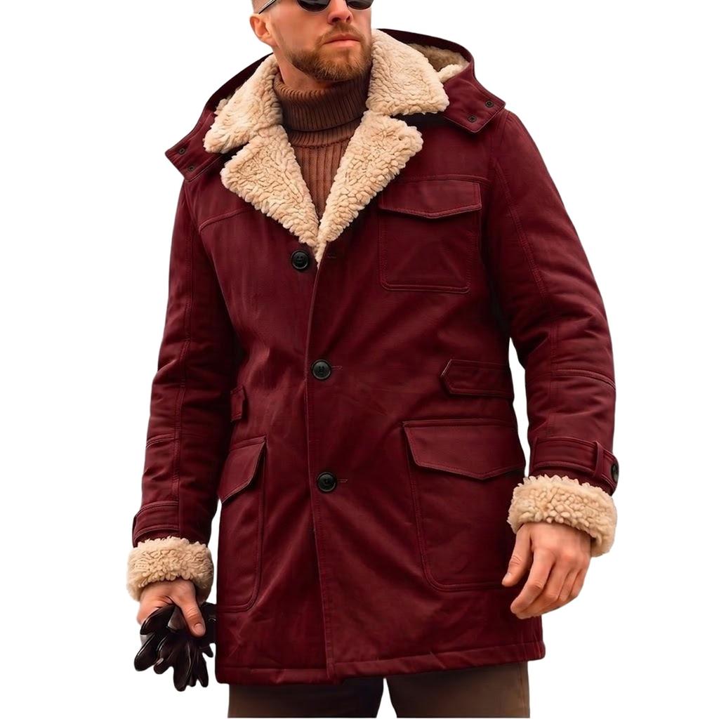 Men's Twill Hooded Jacket with Thick Warm Coat Outerwear