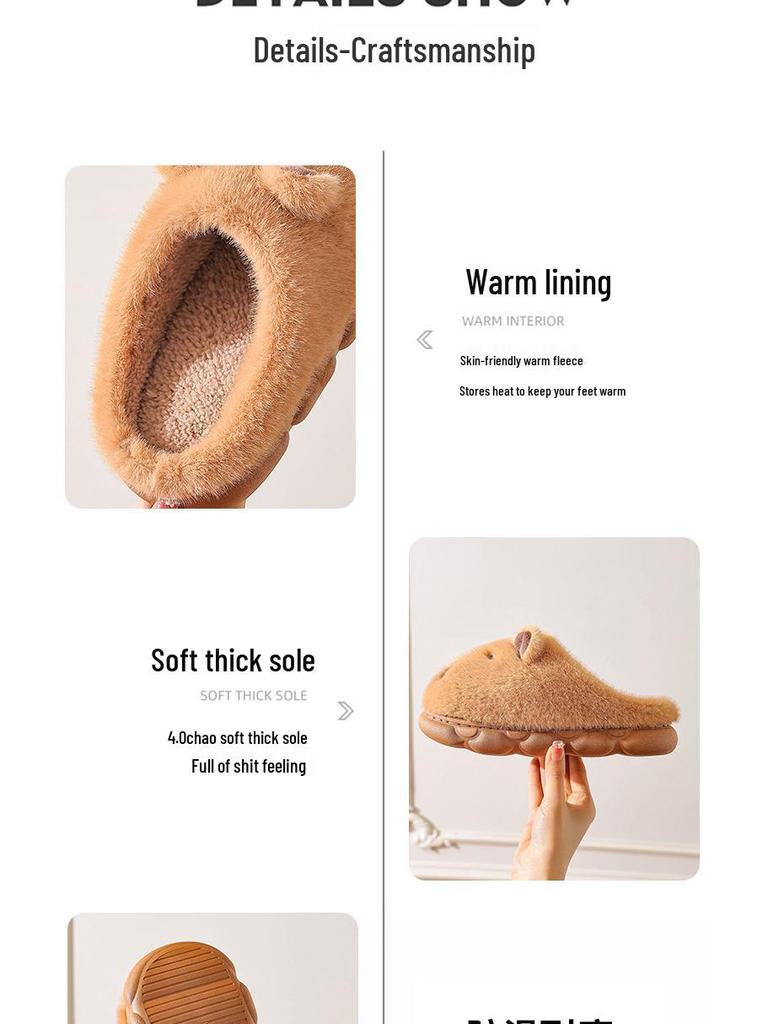 Capybara Cotton Slippers – New Winter 2025 Plush Home Slippers for Men & Women, Cute & Warm for Autumn and Winter.
