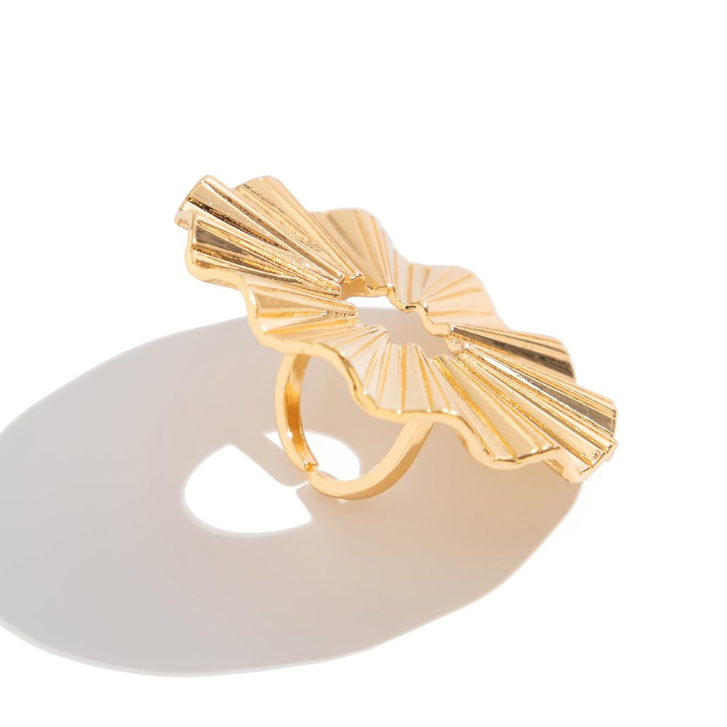 Salircon Anello Vintage Geometrico Colore Oro a Forma di Ventaglio per Donna Design di Personalità Anello Regolabile in Metallo a Forma di Piuma Gioielli di Tendenza