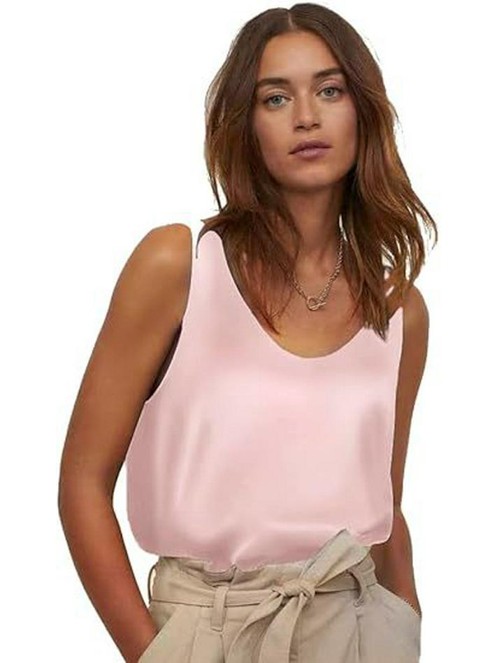 Sleeveless Satin Round Neck Women's Vest - European & American Style