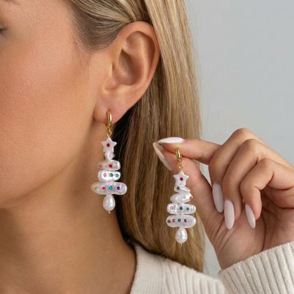 Fashion Christmas Tree Zircon Crystal Star Silver Color Earrings Stud Dangle Xmas Jewelry Women Party Gift Hot Sale 2025