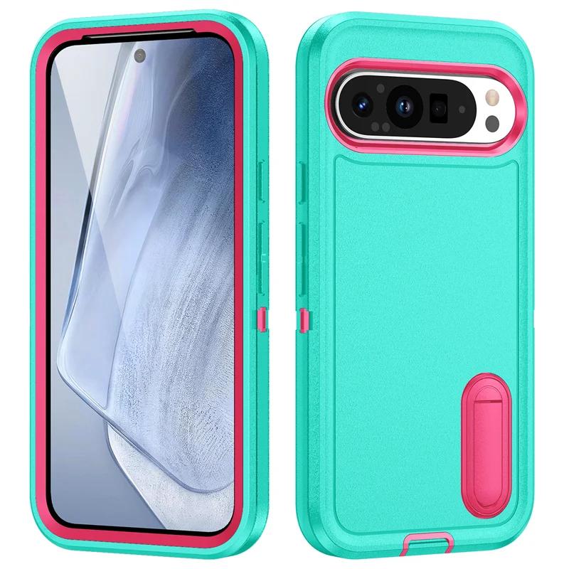 3 in 1 Heavy Duty Hybrid Armor Shockproof Defend Phone Case For Google Pixel 9 Pro XL Hard Plastic Frame Soft TPU Back Cover