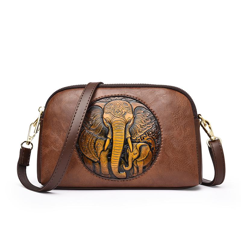 

Vintage Deer Head Embossed Distressed Pu Leather Crossbody Bag Multi-Pocket Mini Versatile Bag for Daily Commute Artistic Style 21cm 6cm 13cm