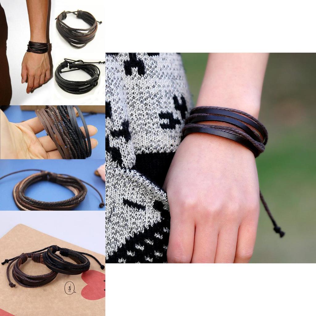 Trendy Handwoven Multilayer Leather Wristband For Couples Elegant Durable Gift Idea