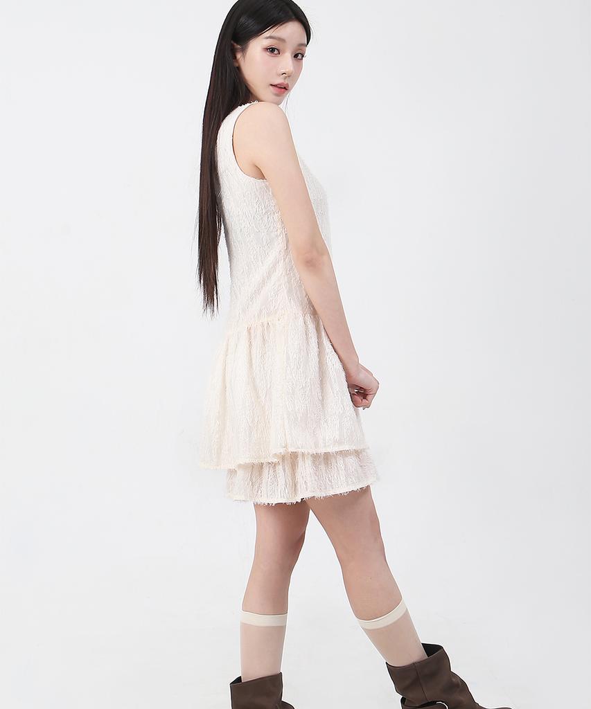 Kathrin Double Frill Sleeveless Dress Cream