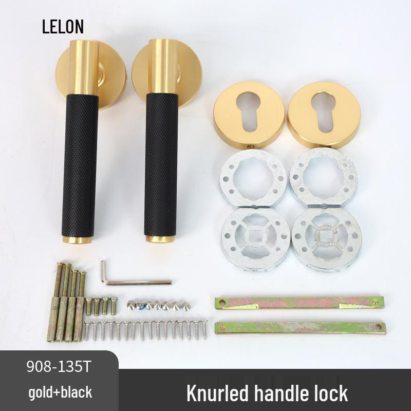 American Style Solid Gold Bedroom Door Lock with Knurled Handle