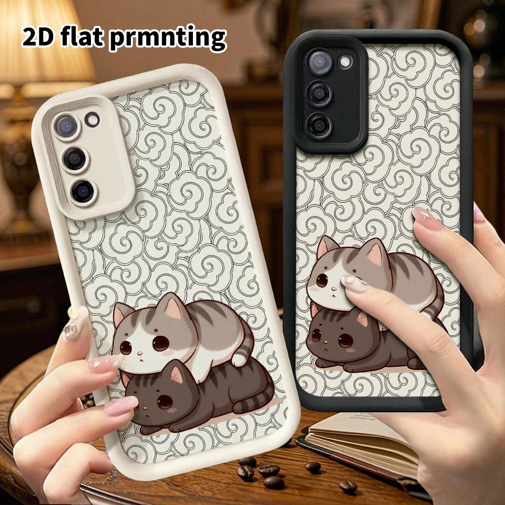 Phone Case: 2D Flat Samsung Galaxy A34 A35 M05 M06 S20 S22 S21 FE Plus 5G Protective Case, Stacked Cats, Christmas and Halloween Gift