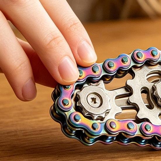 Gear Chain Fidget Spinner Toy Stress Anxiety Relief Zinc Alloy Gear Fingertip Toy Home Office Worker Relaxation Spinning Gear Chain Desk Toy