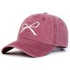 Unisex Bow Embroidery Adjustable Washed Baseball Hat Cute Golf Caps Spring Autumn Outdoor Leisure Hats Travel Accessories for Women Men