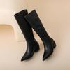 Krazing Pot Cow Skin Microfiber Pointed Toe Thick High Heels Knee Boots Size 46 Size 45 Slip On Plus Size Women Keep Warm Long Boots