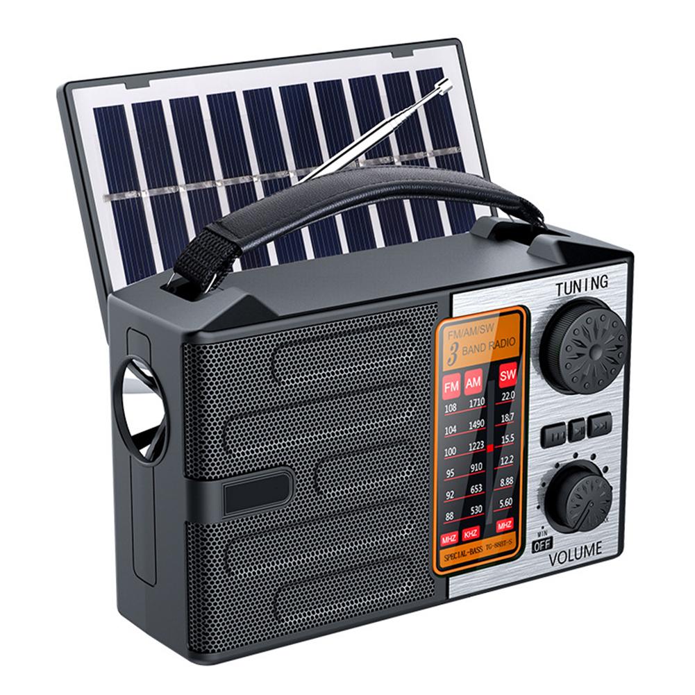 Solar Radio Portable FM AM SW Full Band Radio with LED Light Bluetooth Music Player Emergency Radio Support TF Card U Disk