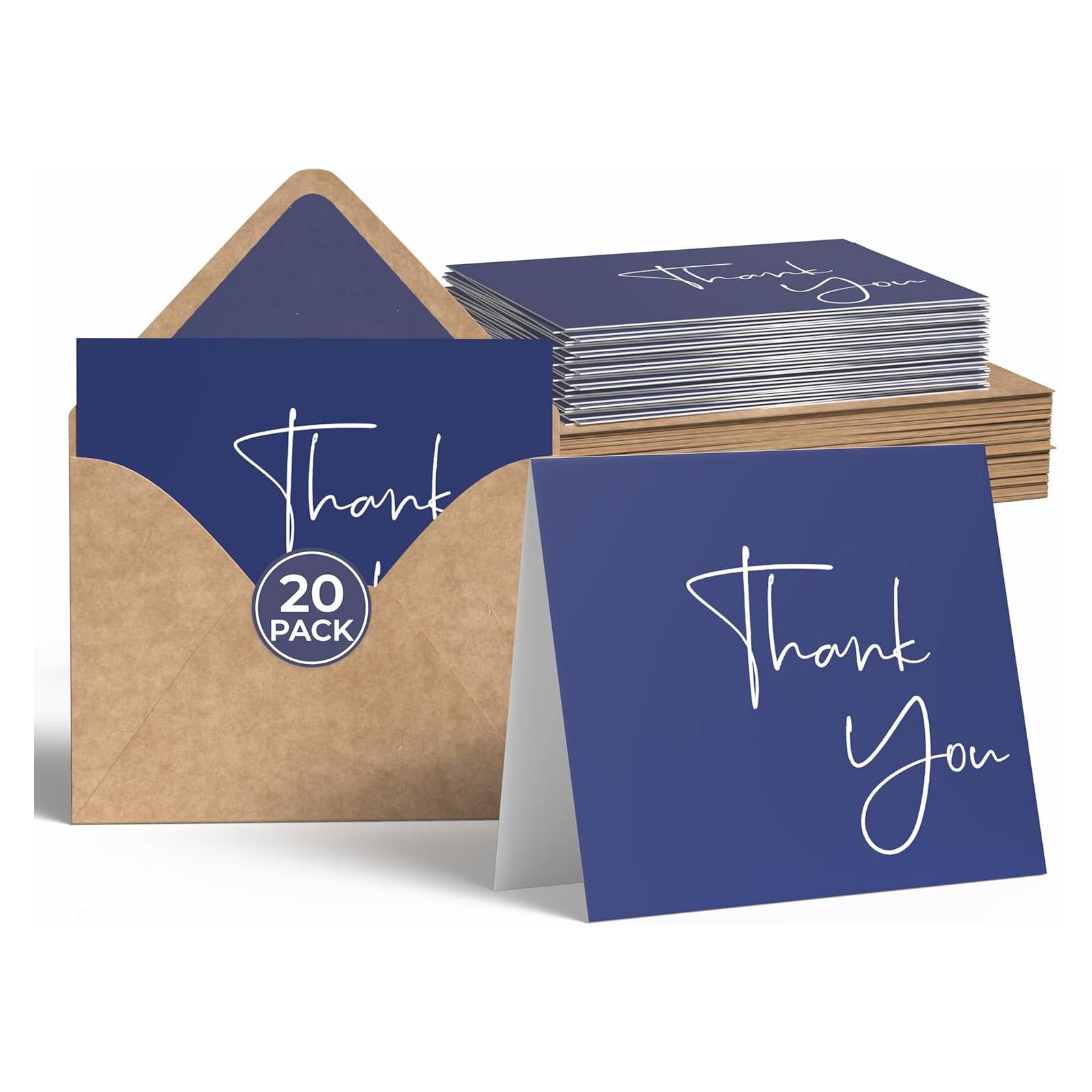 

Creations Thank You Cards With Envelopes Bulk Set&Stickers100 Pack 4x6 Blank Thank You Notes Bulk Box Set Large Note Card Small Business,Wedding... 20 Pack - 4" x 6" темно-синього кольору