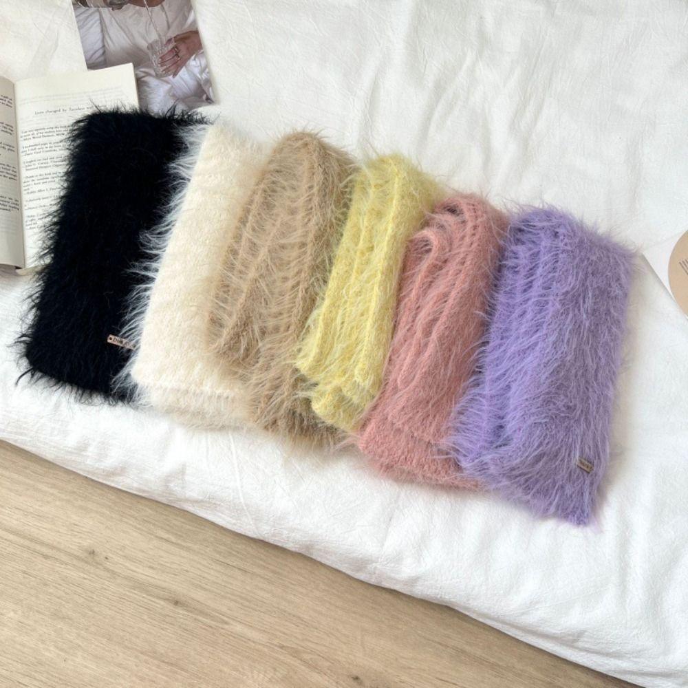 Solid Color Thin Long Scarves Soft Plush Y2K Girl Scarf Outdoor Mohair Women Scarf  Female