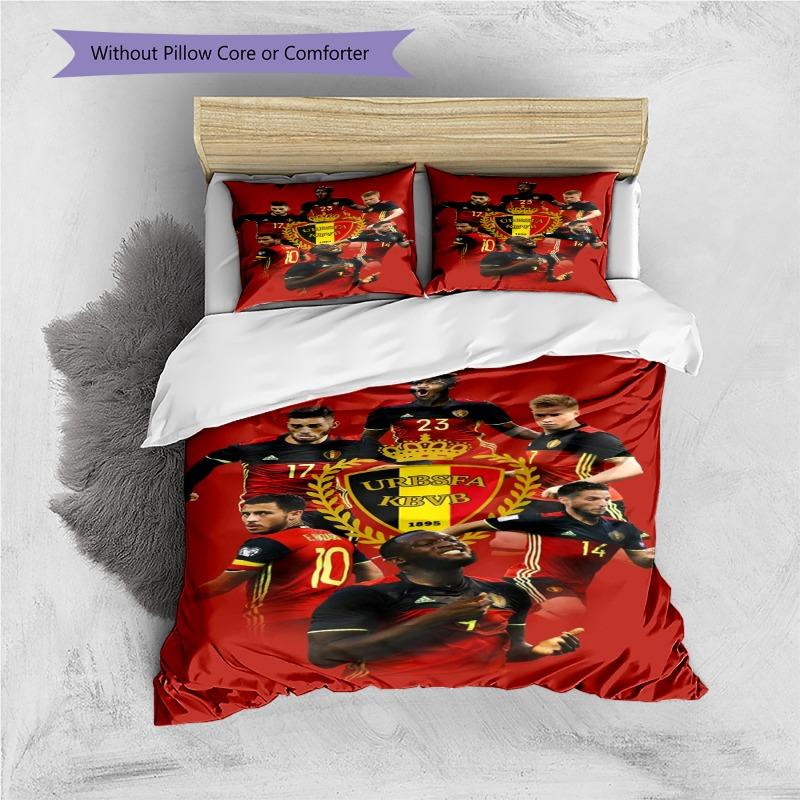 Belgium National Football Team Star Players Crest Print 3 Pieces Duvet Cover Set Red Devils Soccer Bedding Bedroom Decor Without Pillow Core Comforter
