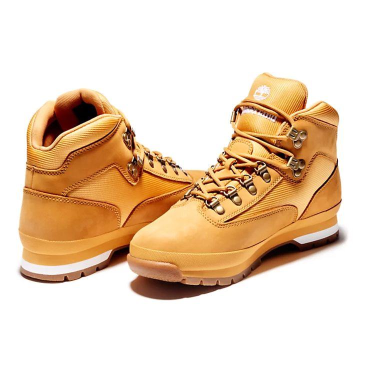 Timberland Euro Hiker Comfortable Leather Shock Absorbing Slip Resistant Durable Mid Top Running Shoes Men Running Shoes Wheat 91566231