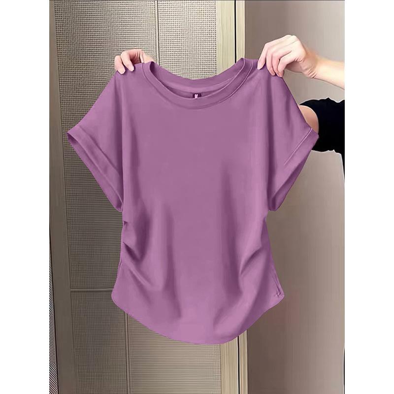 Lotus Root Pink Slimming Cotton T-Shirt for Women, 2026 Style with Cap Sleeves and Cinched Waist.
