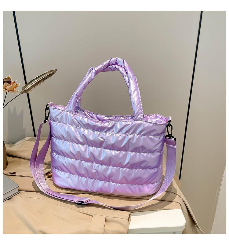 

Winter casual lazy wind foreign style portable wide shoulder strap messenger bag women s space cotton embroidery thread large capacity solid color фіолетовий