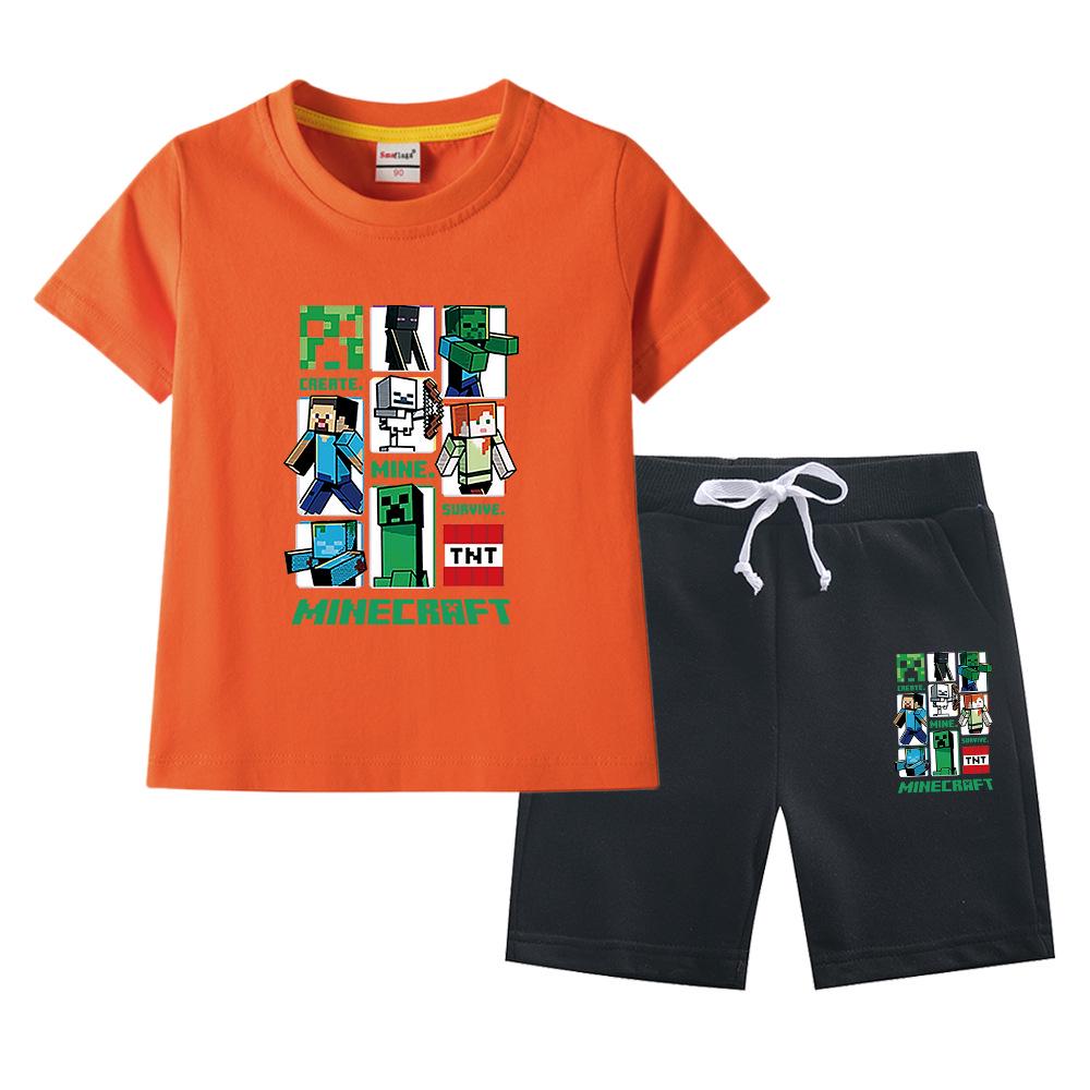 Minecraft Kids' Summer Outfit: Pure Cotton Short Sleeve T-Shirt & Shorts Set for Boys & Girls