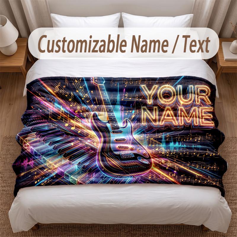 Music General Theme Soft Blanket Personalized Custom Name Text Print Warm Blanket Home Sofa Bedroom Decor