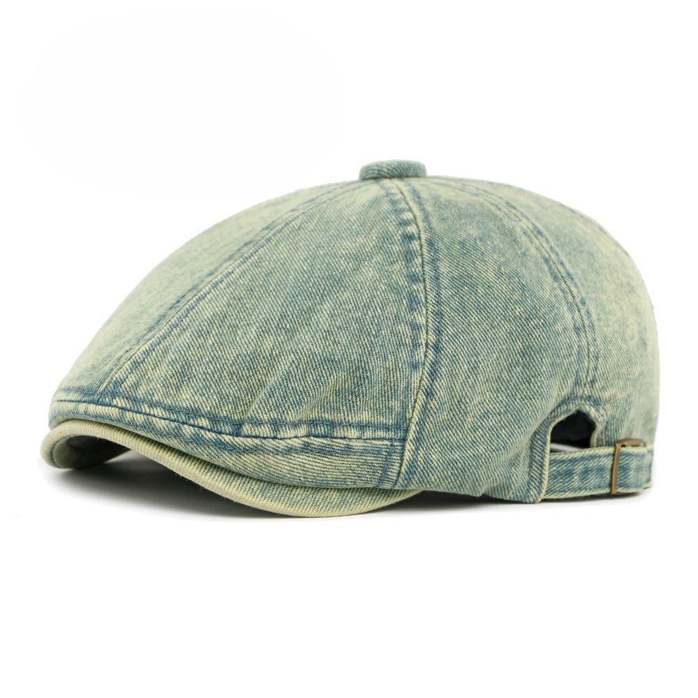 Vintage Washed Denim Newsboy Cap for Men & Women British Style Octagonal Hat Spring Summer Retro Baker Boy Hat Casual Adjustable Duckbill Flat Cap 55-60cm