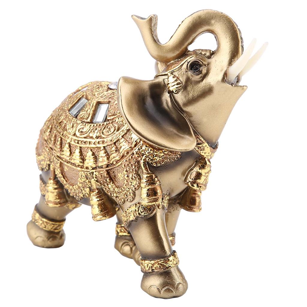 Feng Shui Golden Elephant Statue Sculpture Wealth Figurine Gift Home Decoration(L)