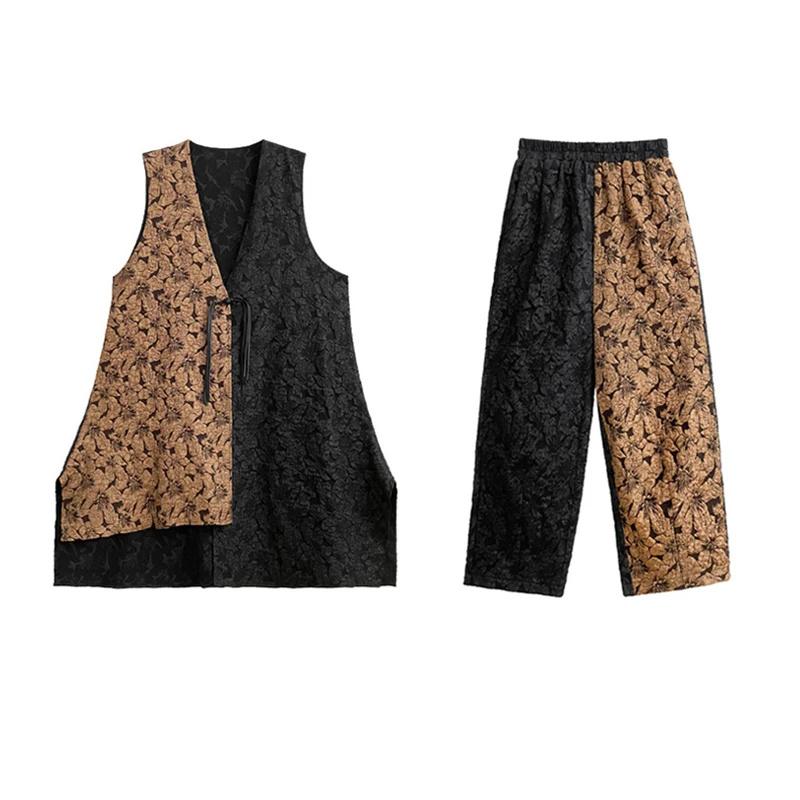 Xitao Volné Ležérní Dvoudílné sady Patchwork Nepravidelné Top Široké nohavice Dámské Soupravy ZZ0035