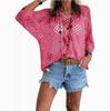 Cardigan lavorato a maglia da donna con scollo a V, intagli a forma di diamante e maniche a pipistrello, per la primavera/estate europea