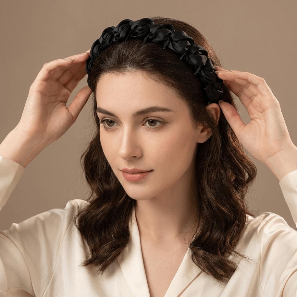 3Pcs/Set High-Volume Satin Bubble Hair Hoop Non-Slip Teeth Top Hairband Hairband Set Facial Washing