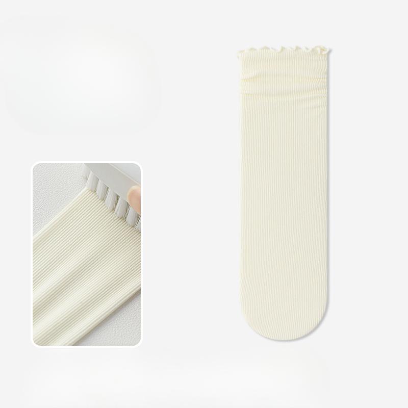 Summer Rolled-up Ice Silk Thin Pile Socks for Women, Black Fungus Lace Versatile Lace Socks, Mid-calf Socks