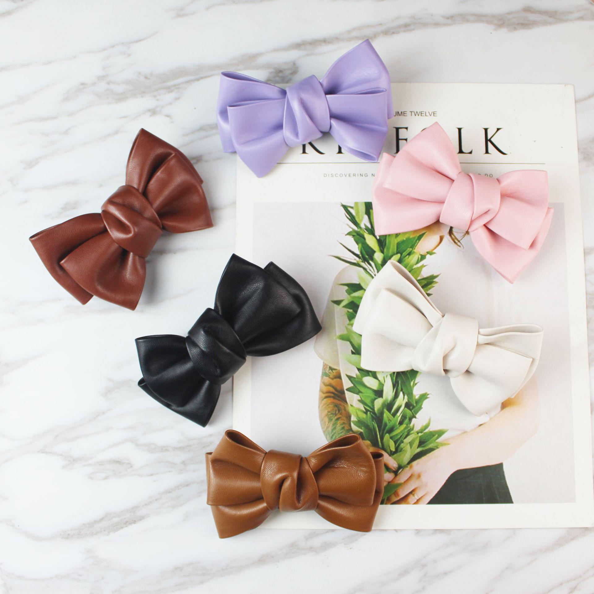 

Handmade PU Leather Bow Hair Clips for Girls, Set of 2 коричневый