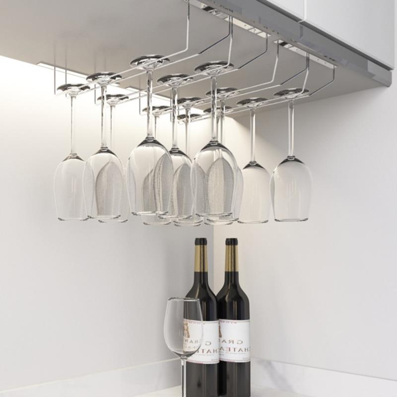 Silver Stainless Steel Wine Rack Glass Holder Hanging Bar Goblet Hanger Shelf