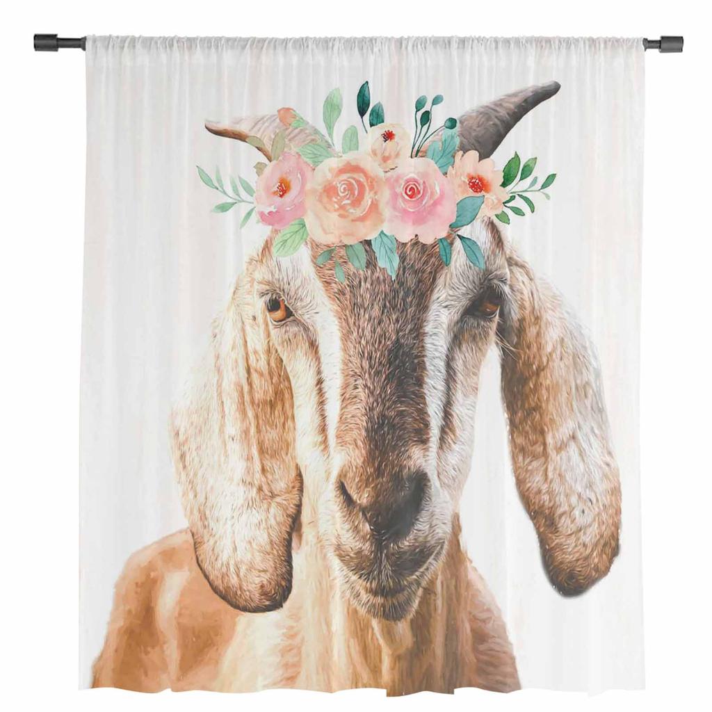 Akwarelowy Koza Kwiat Tiul Przezroczyste Zasłony Do Salonu Sypialni Kuchni Na Okna Woalowe Draperie Dekoracja Domu