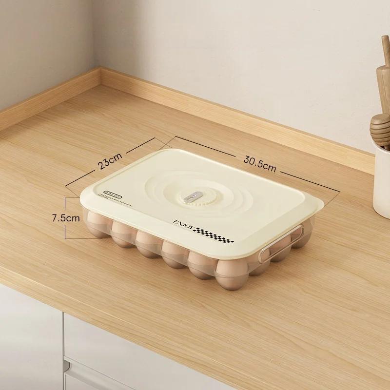 

24 Ящик для яиц, контейнер для хранения яиц для холодильника, контейнер для яиц с защитой от столкновений и крышкой, штабелируемый прозрачный ящик для яиц бежевый