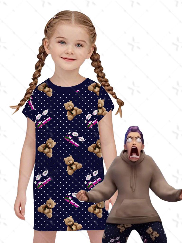 MIRA Kpop Demon Hunter Girl Cosplay Nightgown with Cute Bear & Train Design