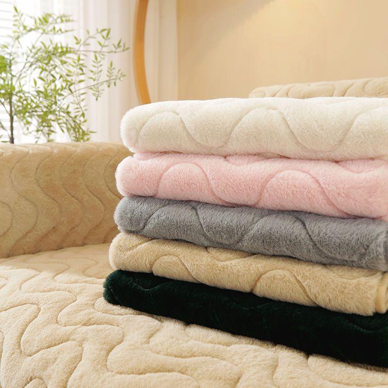 Sofabezug aus Kaninchenplüsch, gehobene Volltonfarbe, gestreift, verdicktes rutschfestes Sofatuch, Wohnzimmer, warme Sofa-Rückenlehne und Armlehnen