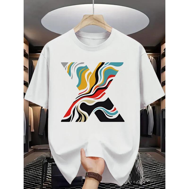 

European sizes Summer Men s Fashion Patterned Short-Sleeve T-Shirt with Letter Print 4XL білий