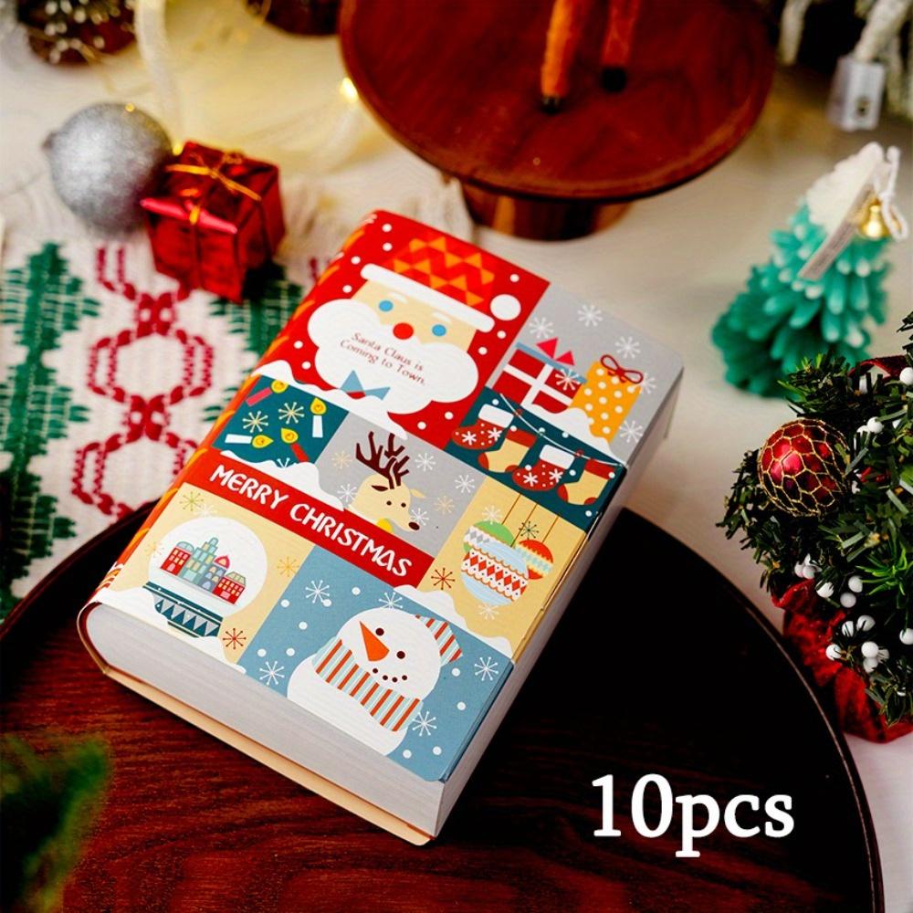 

10 шт. Рождественские подарочные коробки в форме книги, упаковочные коробки, коробки-книги на рождественскую тематику с очаровательными рисунками Санты и снеговика, идеально подходящие для подарков на вечеринку 10pcs 002